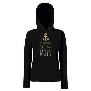 Damen Hoodie - In Hamburch sagt man Moin schwarz-gold L