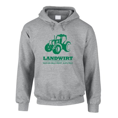 Herren Hoodie - Landwirt - Nur ein Held fhrt aufs Feld grau-dunkelgruen XS