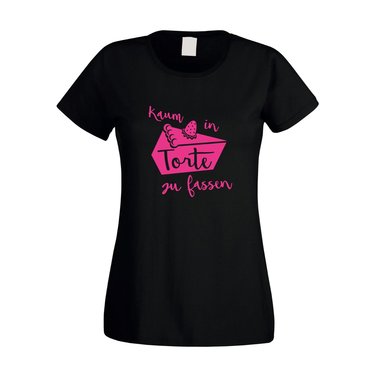 Damen T-Shirt - Kaum in Torte zu fassen - Humor Wortspiel Naschkatze Se Kuchen fuchsia-weiss XS