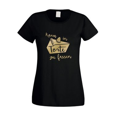 Damen T-Shirt - Kaum in Torte zu fassen - Humor Wortspiel Naschkatze Se Kuchen fuchsia-weiss XS