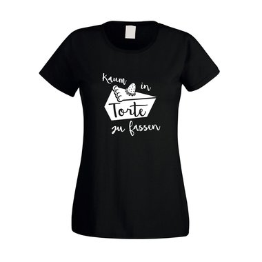 Damen T-Shirt - Kaum in Torte zu fassen - Humor Wortspiel Naschkatze Se Kuchen fuchsia-weiss XS