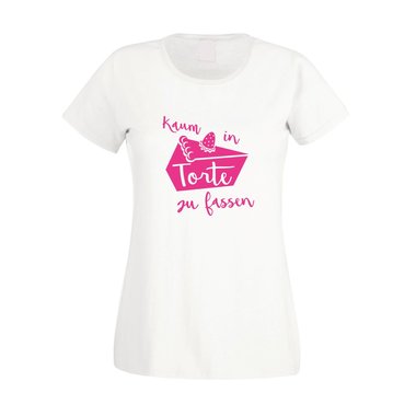 Damen T-Shirt - Kaum in Torte zu fassen - Humor Wortspiel Naschkatze Se Kuchen fuchsia-weiss XS