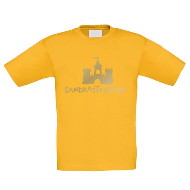 Kinder T-Shirt - Sandkastenchef - Kindheit Jugend Sand Sandburg Sandkasten Chef weiss-gelb 152-164