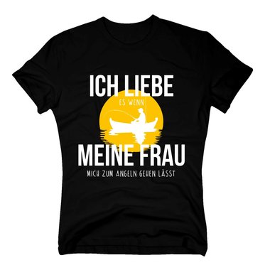 Herren T-Shirt - Ich liebe es, wenn meine Frau mich zum Angeln gehen lsst dunkelblau-gelb S