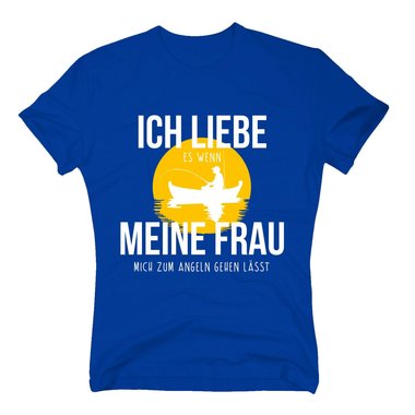 Herren T-Shirt - Ich liebe es, wenn meine Frau mich zum Angeln gehen lsst dunkelblau-gelb S