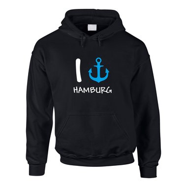 Hoodie I Love Hamburg mit Anker Kapuzenpullover HH St. Pauli Hafen XS-5XL XXXL schwarz-rot