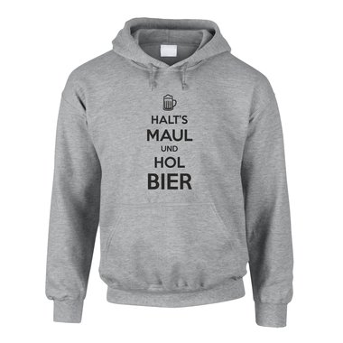 Herren Hoodie - Halts Maul und hol Bier - Humor Witz Frage Antwort Saufen Party 5XL grau-schwarz