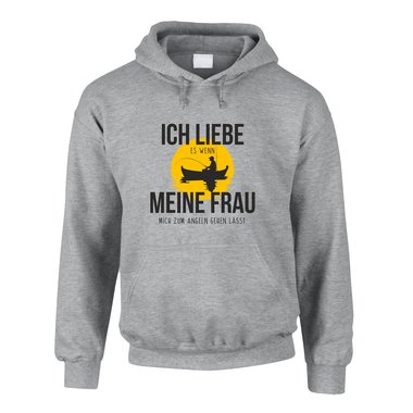 Herren Hoodie - Ich liebe es, wenn meine Frau mich zum Angeln gehen lsst XS grau-gelb