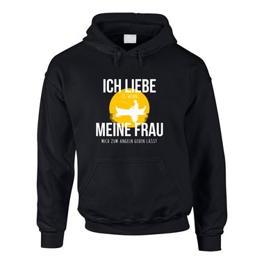 Herren Hoodie - Ich liebe es, wenn meine Frau mich zum Angeln gehen lsst XS grau-gelb