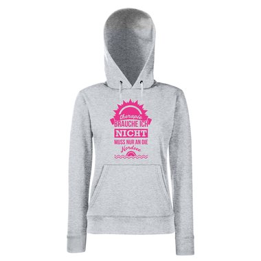 Damen Hoodie - Therapie brauche ich nicht - muss nur an die Nordsee - Urlaub schwarz-weiss M