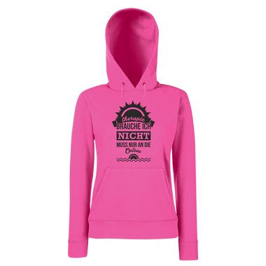 Damen Hoodie - Therapie brauche ich nicht - muss nur an die Ostsee - Urlaub fuchsia-schwarz XS