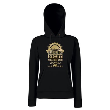 Damen Hoodie - Therapie brauche ich nicht - muss nur nach England - Urlaub fuchsia-schwarz XS