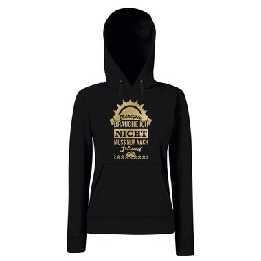 Damen Hoodie - Therapie brauche ich nicht - muss nur nach Irland - Urlaub fuchsia-schwarz XS