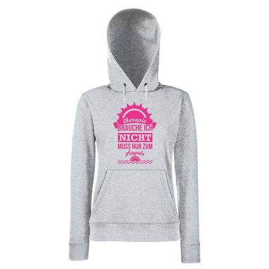 Damen Hoodie - Therapie brauche ich nicht - muss nur zum Angeln - Fischen Urlaub fuchsia-schwarz XS