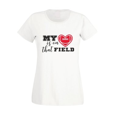 Damen T-Shirt - My heart is on that field - Hobby Sport Cheerleader Quarterback weiss-rot XXL