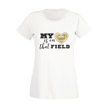 Damen T-Shirt - My heart is on that field - Hobby Sport Cheerleader Quarterback weiss-rot XXL