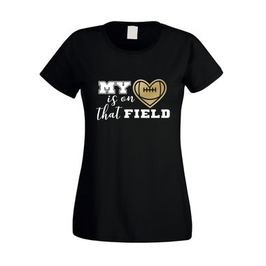 Damen T-Shirt - My heart is on that field - Hobby Sport Cheerleader Quarterback weiss-rot XXL