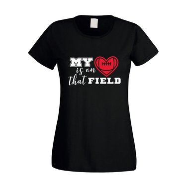 Damen T-Shirt - My heart is on that field - Hobby Sport Cheerleader Quarterback weiss-rot XXL