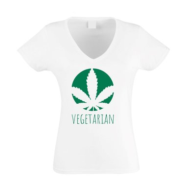 Damen T-Shirt V-Neck - Vegetarian - Ernhrung Gesundheit Ideale Humor Ironie Fun XXL weiss-dunkelgrn