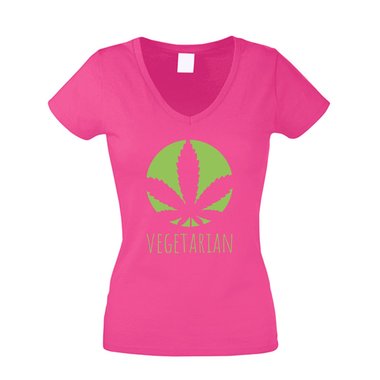 Damen T-Shirt V-Neck - Vegetarian - Ernhrung Gesundheit Ideale Humor Ironie Fun XXL weiss-dunkelgrn