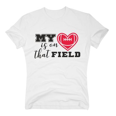 Herren T-Shirt - My heart is on that field - Hobby Sport Love Football Touchdown dunkelblau-weiss S