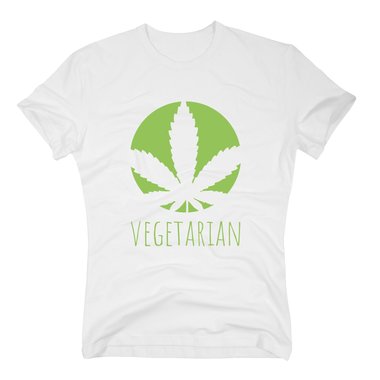 Herren T-Shirt - Vegetarian - Humor Ironie Fun Hanfblatt dunkelblau-apfelgrn S