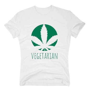 Herren T-Shirt - Vegetarian - Humor Ironie Fun Hanfblatt dunkelblau-apfelgrn S