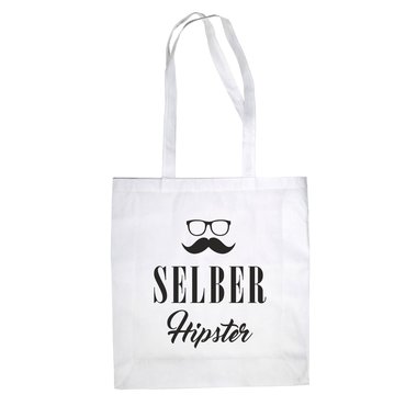 Jutebeutel Baumwolltasche - Selber Hipster - Mode Modebewusst Style Humor Ironie weiss-schwarz