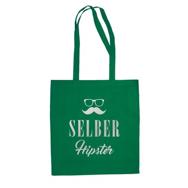 Jutebeutel Baumwolltasche - Selber Hipster - Mode Modebewusst Style Humor Ironie weiss-schwarz