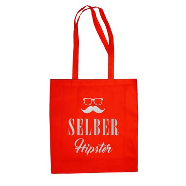 Jutebeutel Baumwolltasche - Selber Hipster - Mode Modebewusst Style Humor Ironie weiss-schwarz