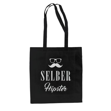 Jutebeutel Baumwolltasche - Selber Hipster - Mode Modebewusst Style Humor Ironie weiss-schwarz