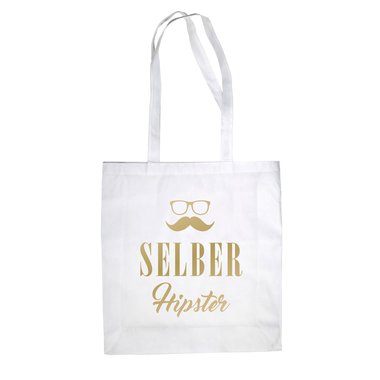 Jutebeutel Baumwolltasche - Selber Hipster - Mode Modebewusst Style Humor Ironie weiss-schwarz