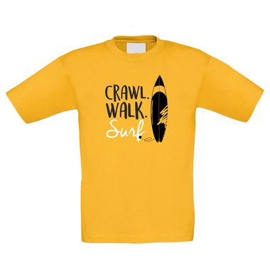 Kinder Surf-Shirt - Crawl. Walk. Surf. - Hobby Sport Wellen Kitesurfen Meer See schwarz-cyan 98-104