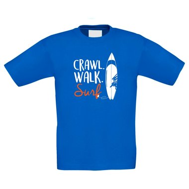 Kinder Surf-Shirt - Crawl. Walk. Surf. - Hobby Sport Wellen Kitesurfen Meer See schwarz-cyan 98-104