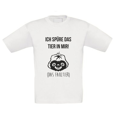 Kinder T-Shirt - Ich spre das Tier in mir - Das Faultier - kleine Langschlfer weiss-schwarz 152-164