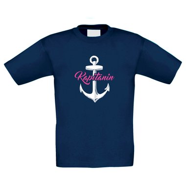 Kinder T-Shirt - Kapitnin - Berufswunsch Zukunft Arbeit Wunsch Ziel Schiff dunkelblau-fuchsia 98-104