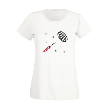 Damen T-Shirt - Space Darts - Hobby Sport Geschicklichkeit Weltraum All Score weiss-schwarz XXL