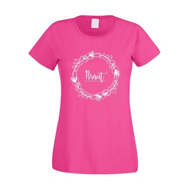 Braut - Blumenkranz - JGA Damen T-Shirt - Junggesellin Hochzeit Party Feiern JGA fuchsia-weiss XS