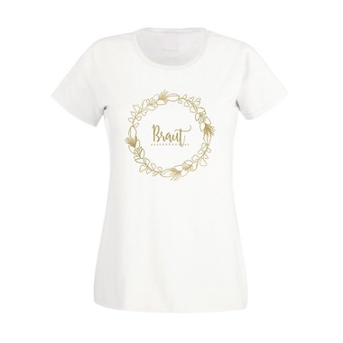 Braut - Blumenkranz - JGA Damen T-Shirt - Junggesellin Hochzeit Party Feiern JGA fuchsia-weiss XS