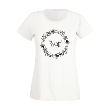 Braut - Blumenkranz - JGA Damen T-Shirt - Junggesellin Hochzeit Party Feiern JGA fuchsia-weiss XS