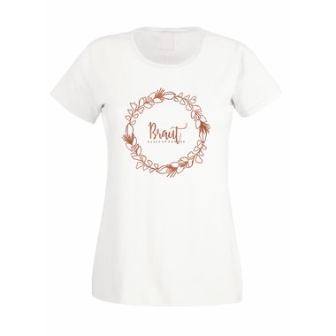 Braut - Blumenkranz - JGA Damen T-Shirt - Junggesellin Hochzeit Party Feiern JGA fuchsia-weiss XS