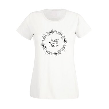 Braut Crew - Blumenkranz - JGA Damen T-Shirt - Party Hochzeit Junggesellin JGA weiss-schwarz XXL