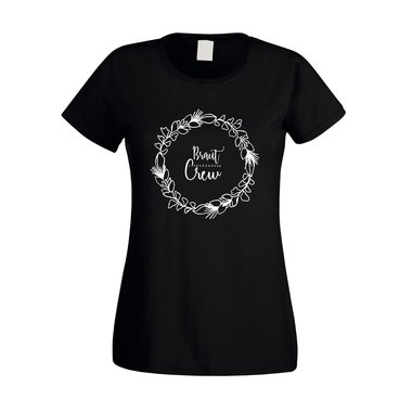 Braut Crew - Blumenkranz - JGA Damen T-Shirt - Party Hochzeit Junggesellin JGA weiss-schwarz XXL