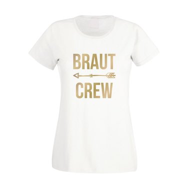 Braut Crew - Pfeil - Damen JGA-Shirt - Trauzeugin Junggesellin Hochzeit Party weiss-schwarz XXL