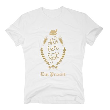 Oktoberfest - Ein Prosit - Herren T-Shirt - Wiesn Tracht Dirndl Bier Ma Krug weiss-gold 5XL