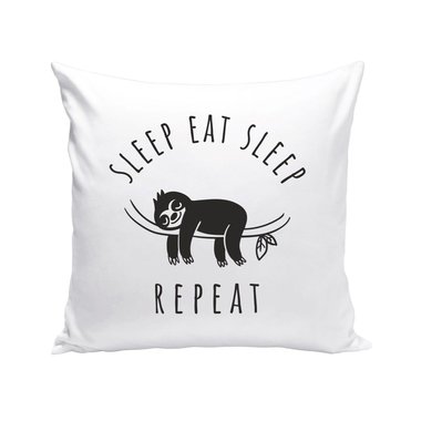 Sleep Eat Sleep - Repeat - Dekokissen - Faultier Faulenzen Chill Out Schlafen weiss-schwarz