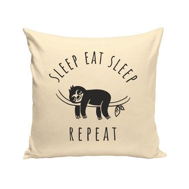 Sleep Eat Sleep - Repeat - Dekokissen - Faultier Faulenzen Chill Out Schlafen weiss-schwarz