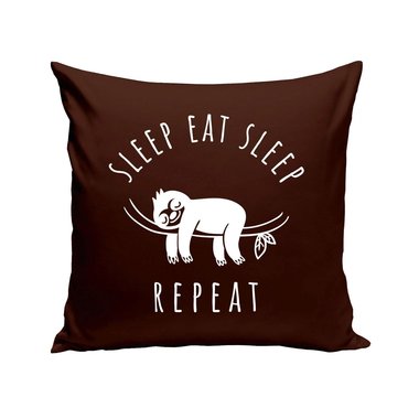 Sleep Eat Sleep - Repeat - Dekokissen - Faultier Faulenzen Chill Out Schlafen weiss-schwarz