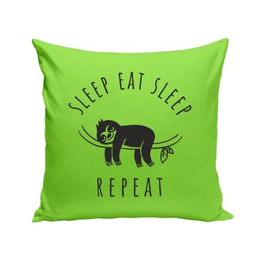 Sleep Eat Sleep - Repeat - Dekokissen - Faultier Faulenzen Chill Out Schlafen apfelgrn-schwarz