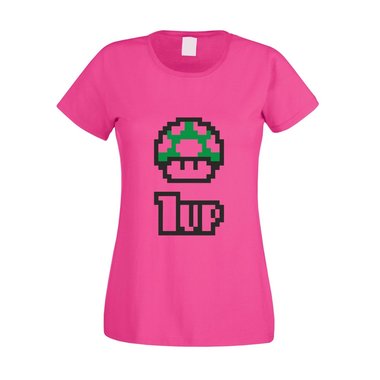 Super Mario - 1 Up - Retro Damen T-Shirt - Gaming Klassiker Level Kindheit Pilz weiss-schwarz XXL